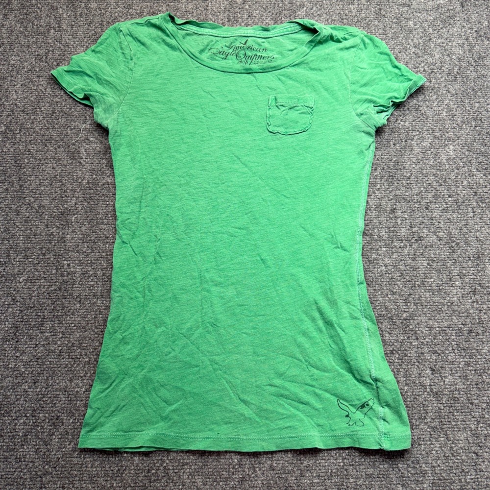 Y2K American Eagle Outfitters Womens Green Short Sleeve Pocket T-Shirt‎ XS